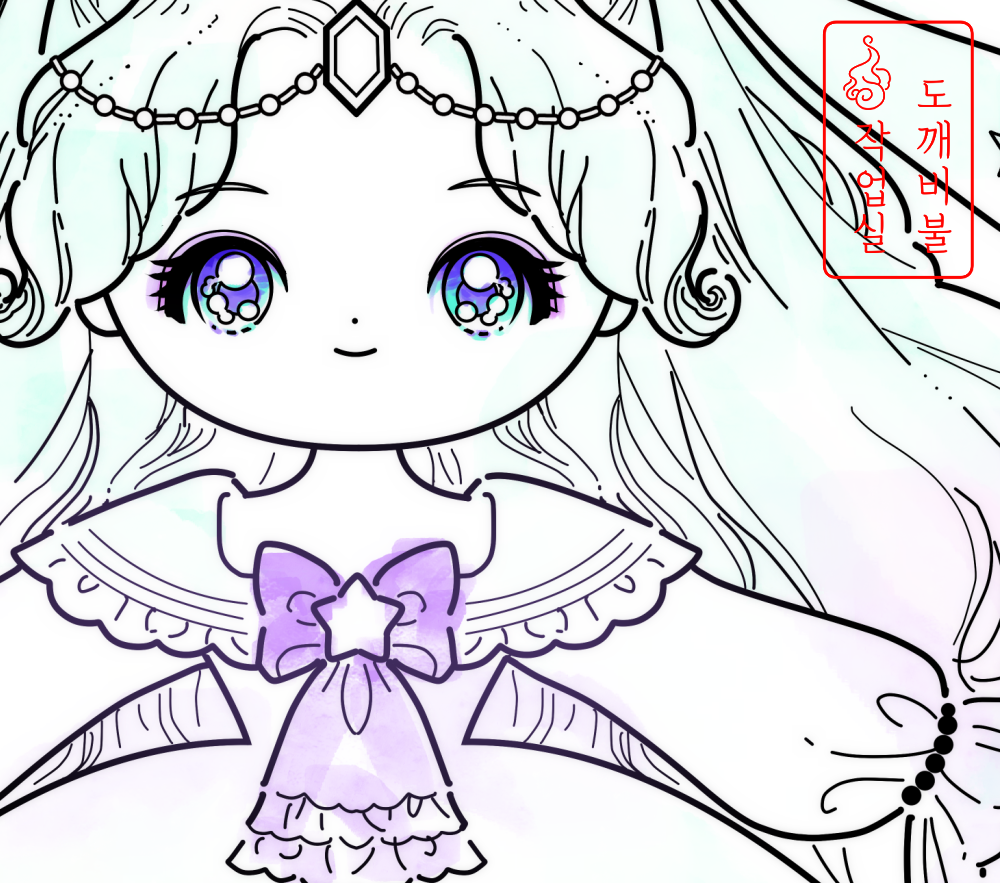 초롱핑 의인화 색칠공부도안 얼굴 클로즈업