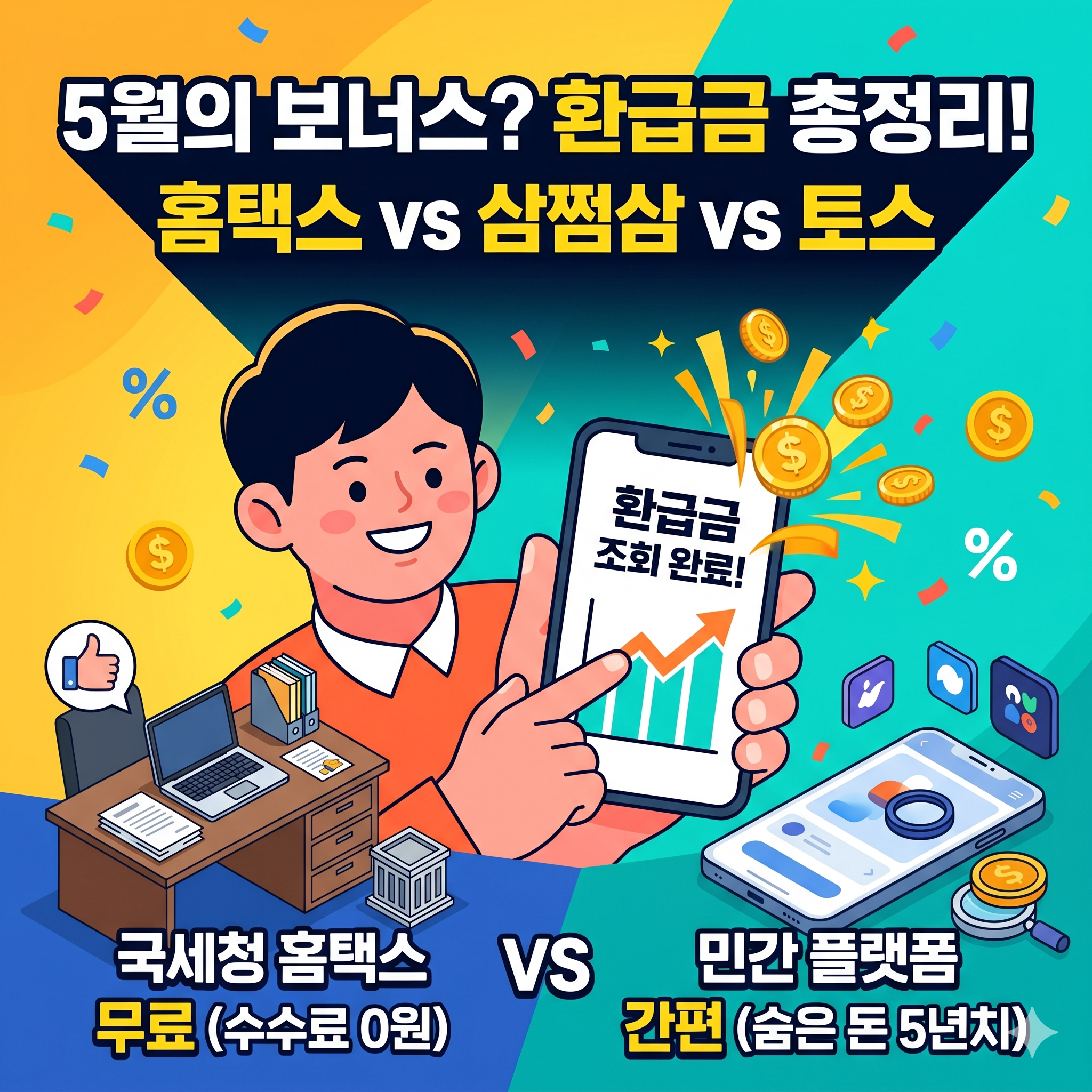 2026 종합소득세 환급 가이드: 토스&middot;삼쩜삼&middot;홈택스 원클릭 비교 총정리