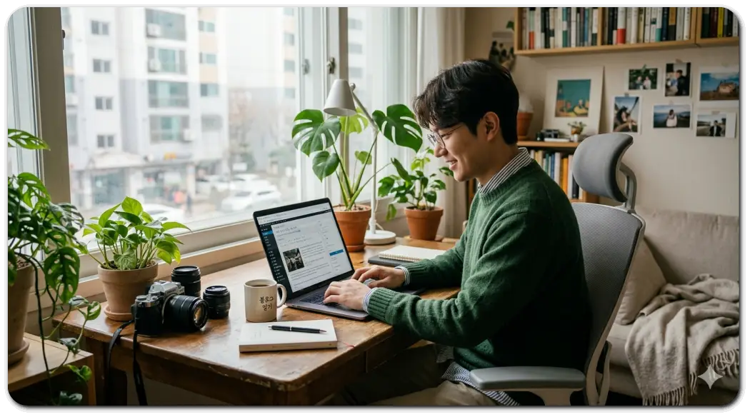 블로그 작성하는 남자