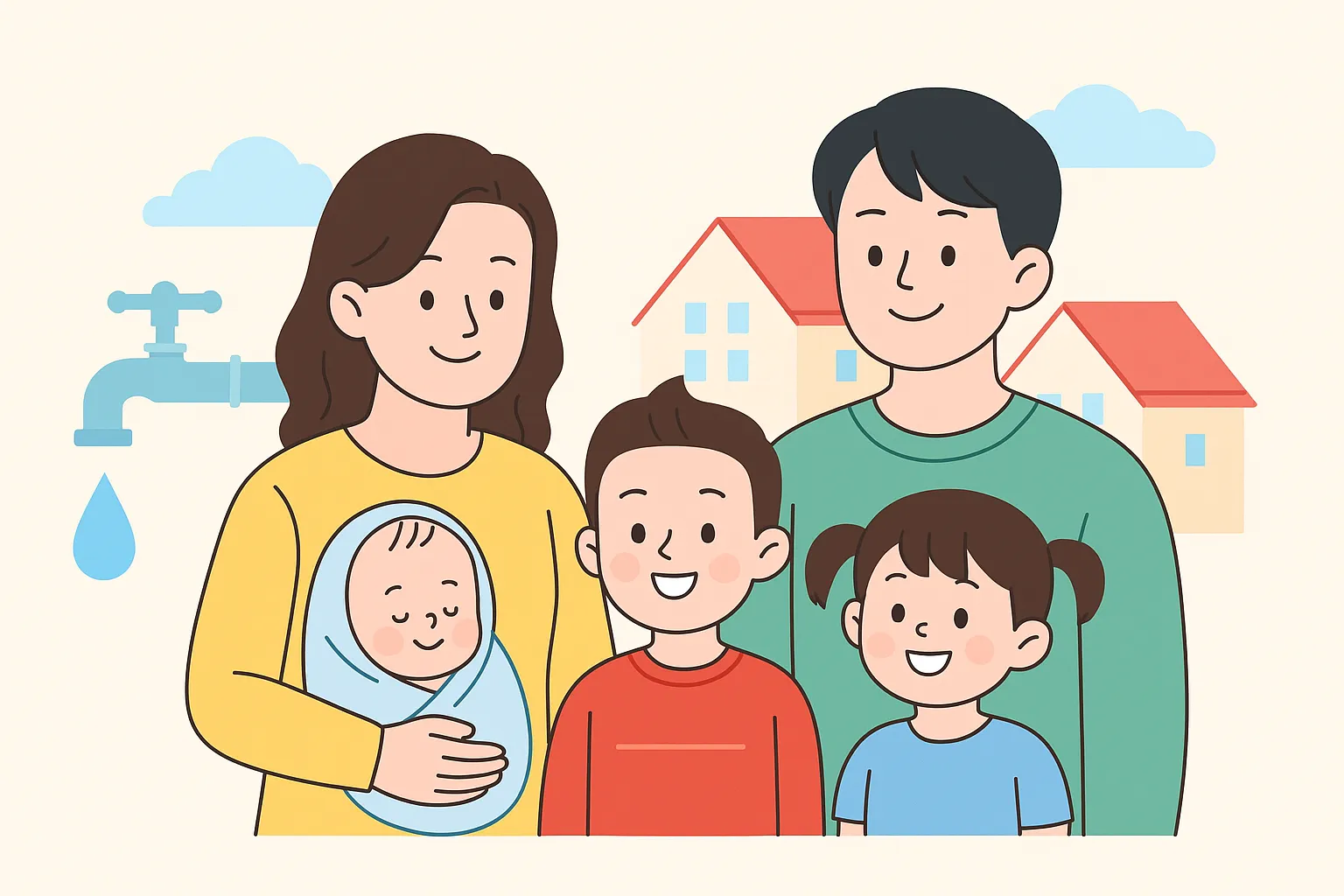 대전 다자녀 수도세 감면을 상징하는 가족 일러스트