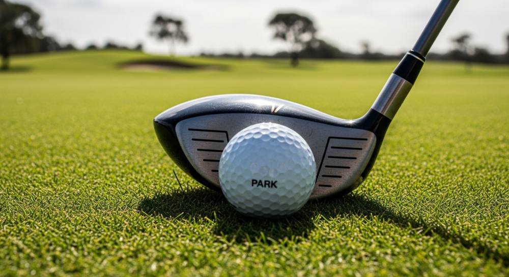 필드에 골프채와 골드공 올라와있는 사진
