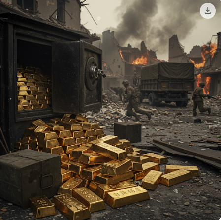 전쟁 중에 수북하게 쌓여있는 골드바