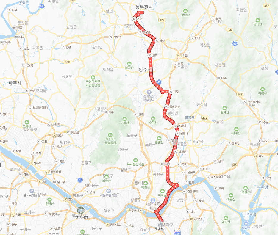 동두천-서울-P9701(출근)번-버스-노선-지도