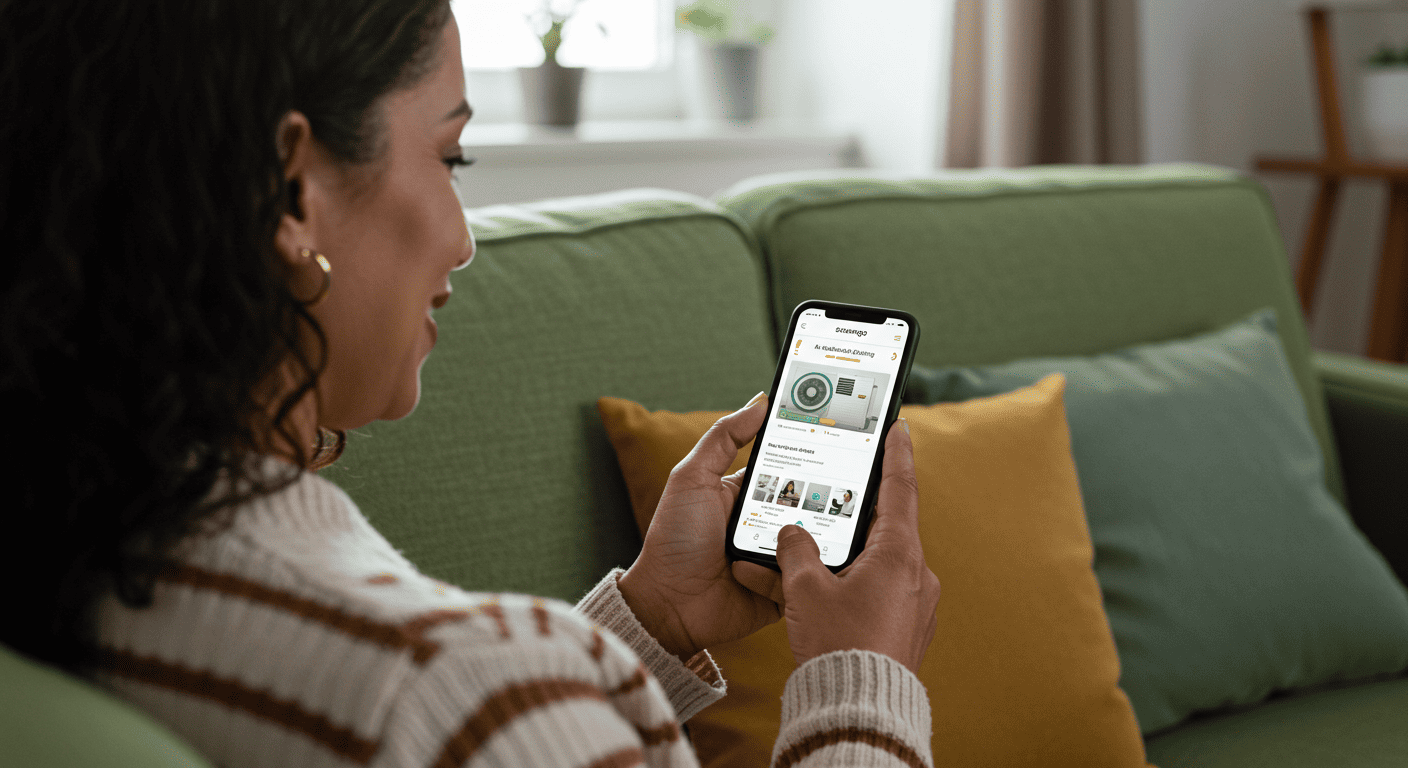 에어컨 청소업체를 선택하는 여자의 모습