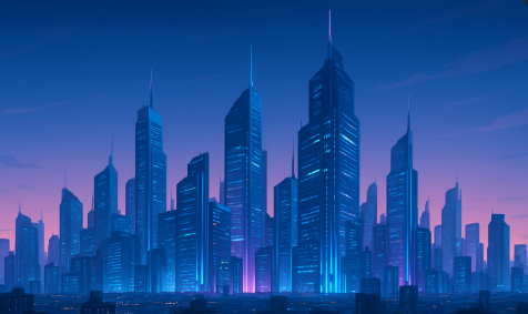 밤 늦은 미래도시 풍경