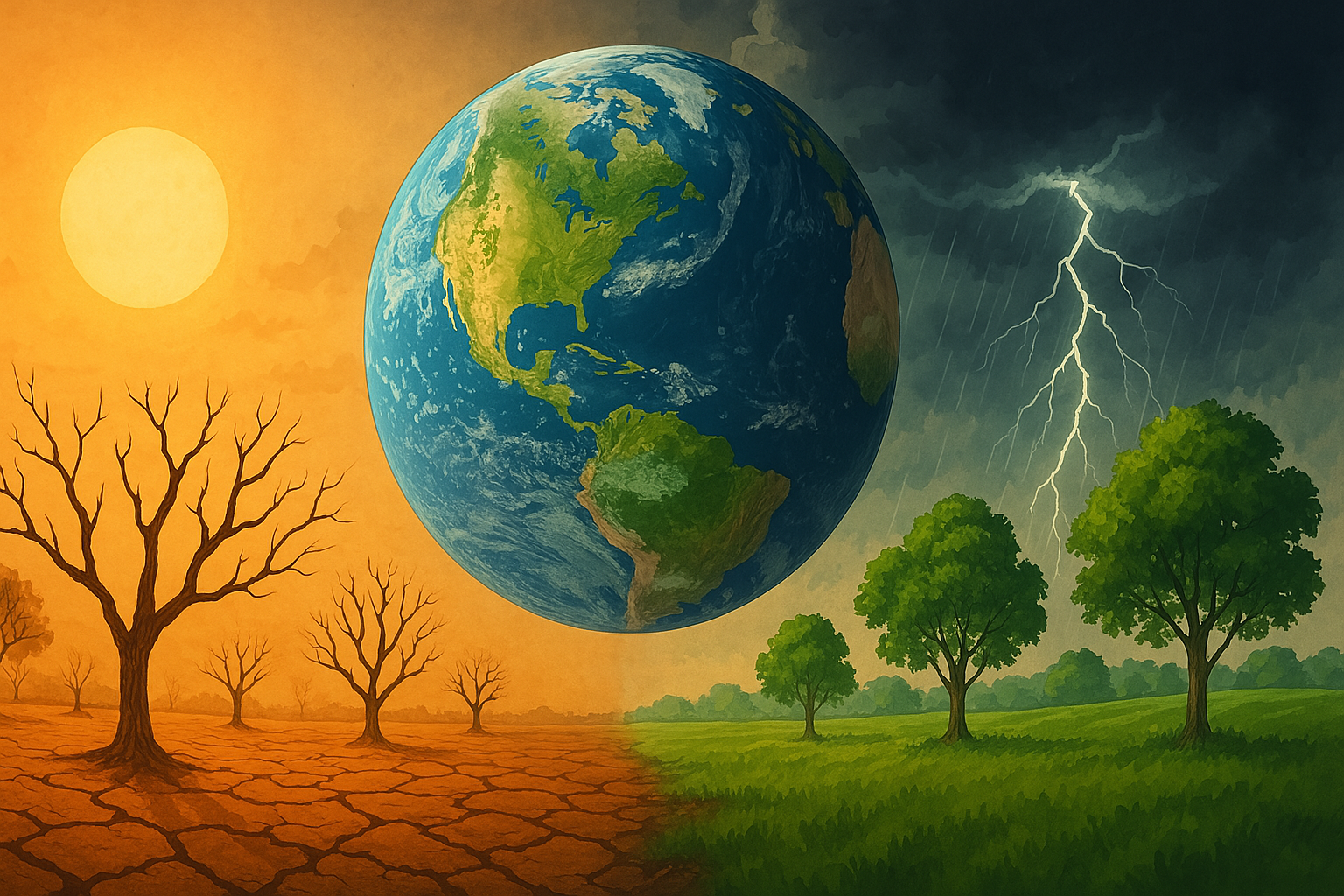 건조한 기후 갑작스런 폭우 이상기후의 지구(Ai 생성이미지)