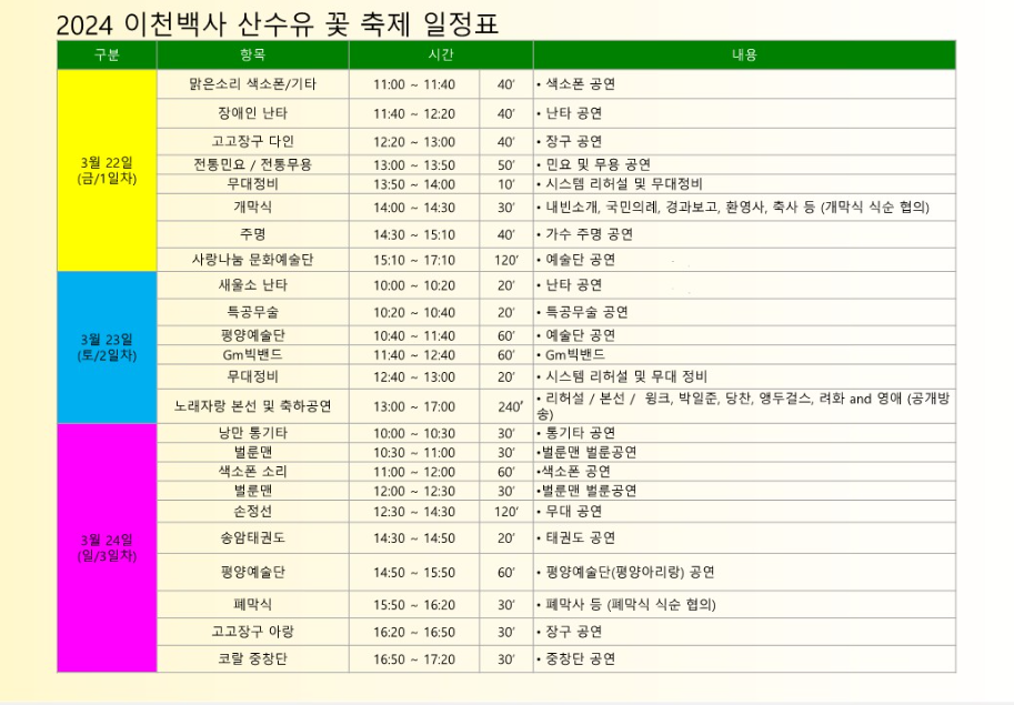 이천 산수유 축제 일정