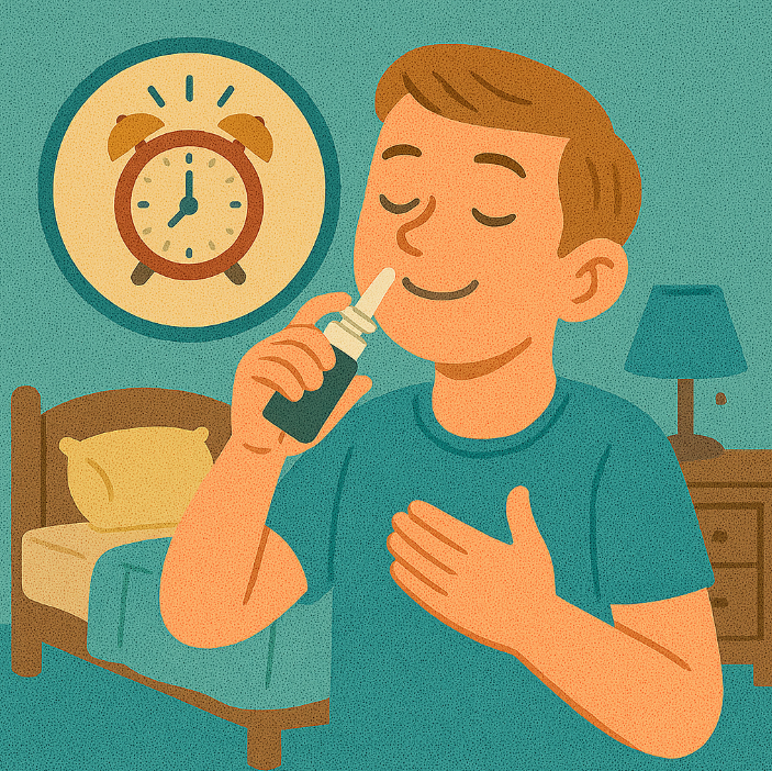 비염 증상 완화를 위한 꾸준한 비강 스프레이 사용 &ndash; 아침 시간대 규칙적인 비염 관리 일러스트