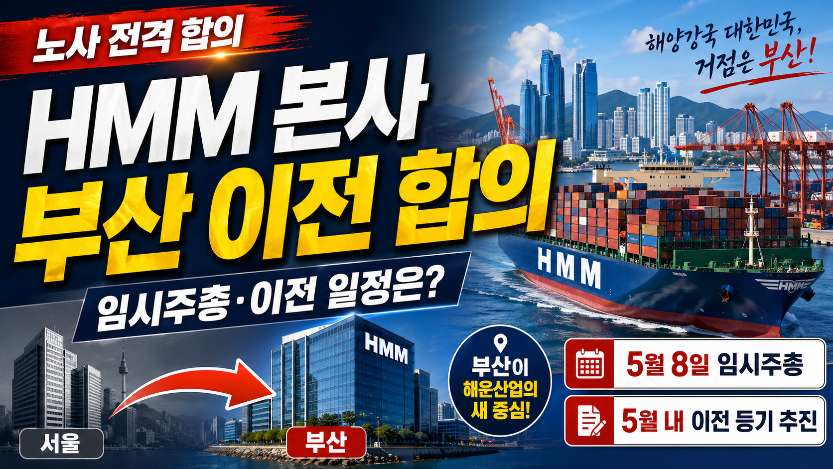 HMM 노사, 본사 부산 이전 전격 합의&hellip;임시주총&middot;이전 일정은?