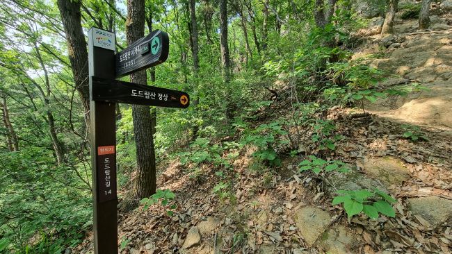 우회길 끝에 이정표, 정상가지 70m,