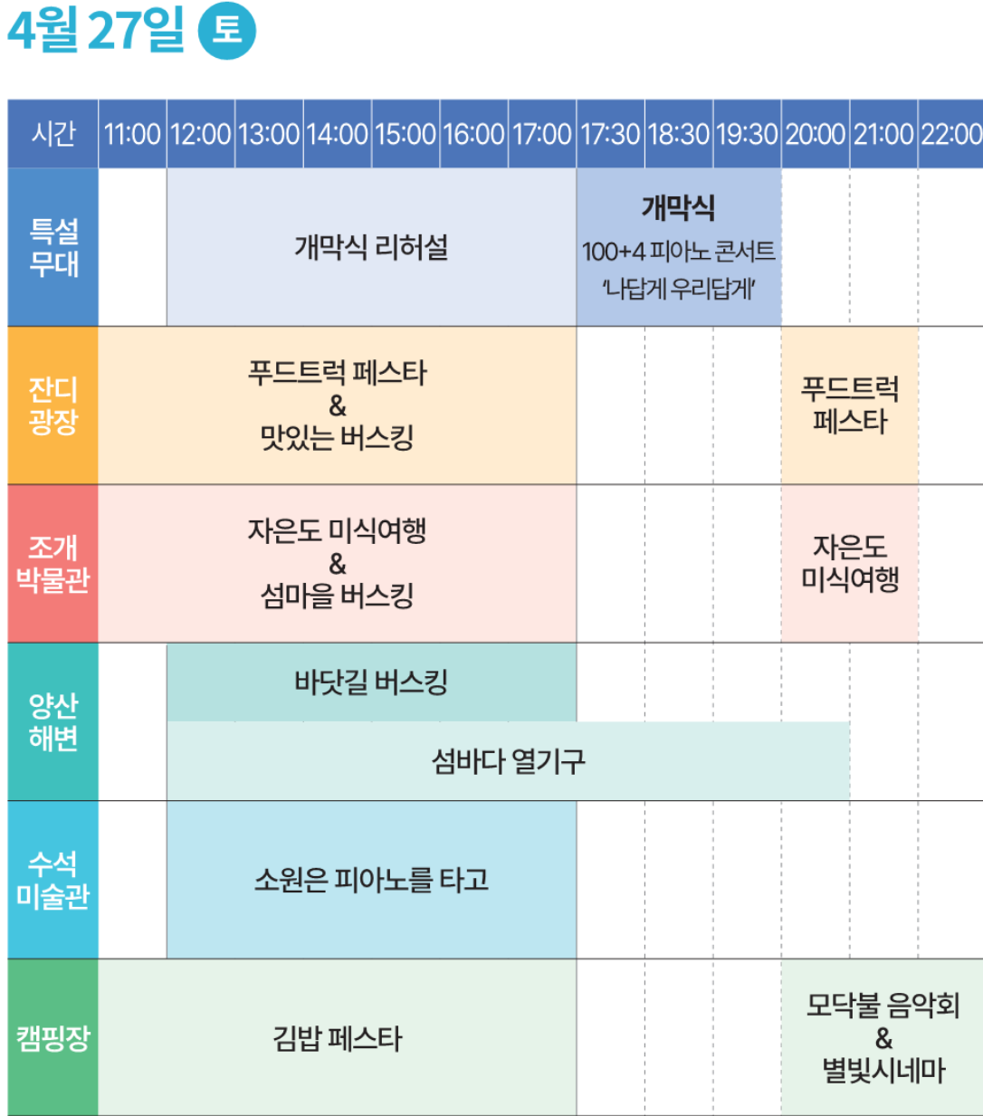 100+4 피아노 섬 축제 일정표