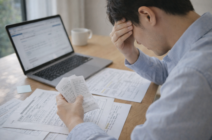 연말정산 서류를 확인하며 세금 공제를 점검하는 직장인 모습