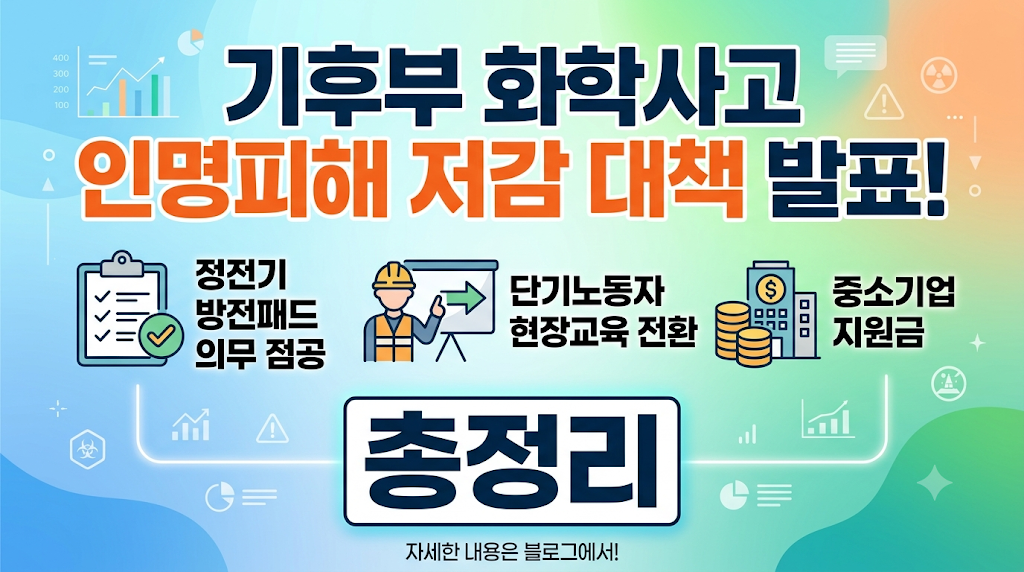 화학사고 인명피해 저감 대책 기후부 발표! 정전기 방전패드 의무 점공과 단기노동자 현장교육 전환 및 중소기업 지원금 총정리