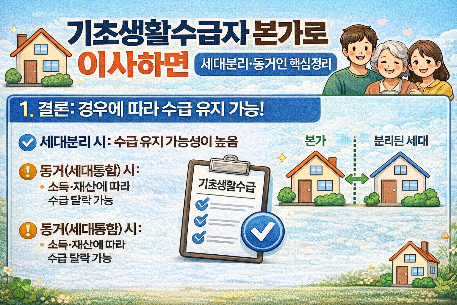 기초생활수급자 본가로 이사하면 수급 유지될까? 세대분리&middot;동거인 핵심 정리