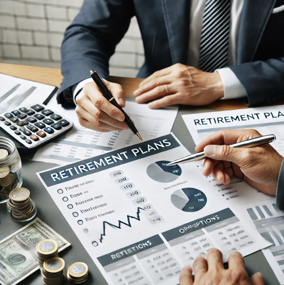 퇴직연금 차트를 사용하여 고객에게 퇴직금 지급 계획을 설명하는 장면