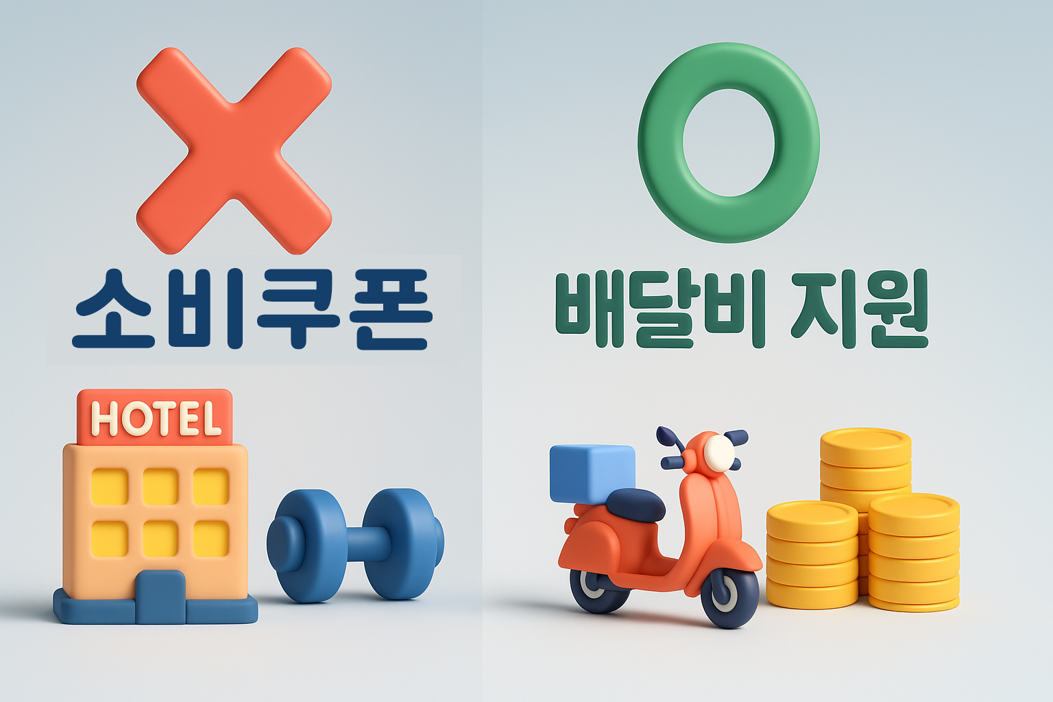 민생회복 소비쿠폰과 소상공인 배달비 지원 정책을 비교하는 인포그래픽