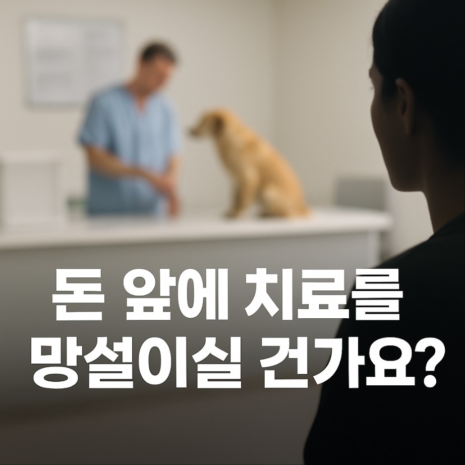 의사가 반려견을 진료하는 모습을 지켜보는 보호자 사진