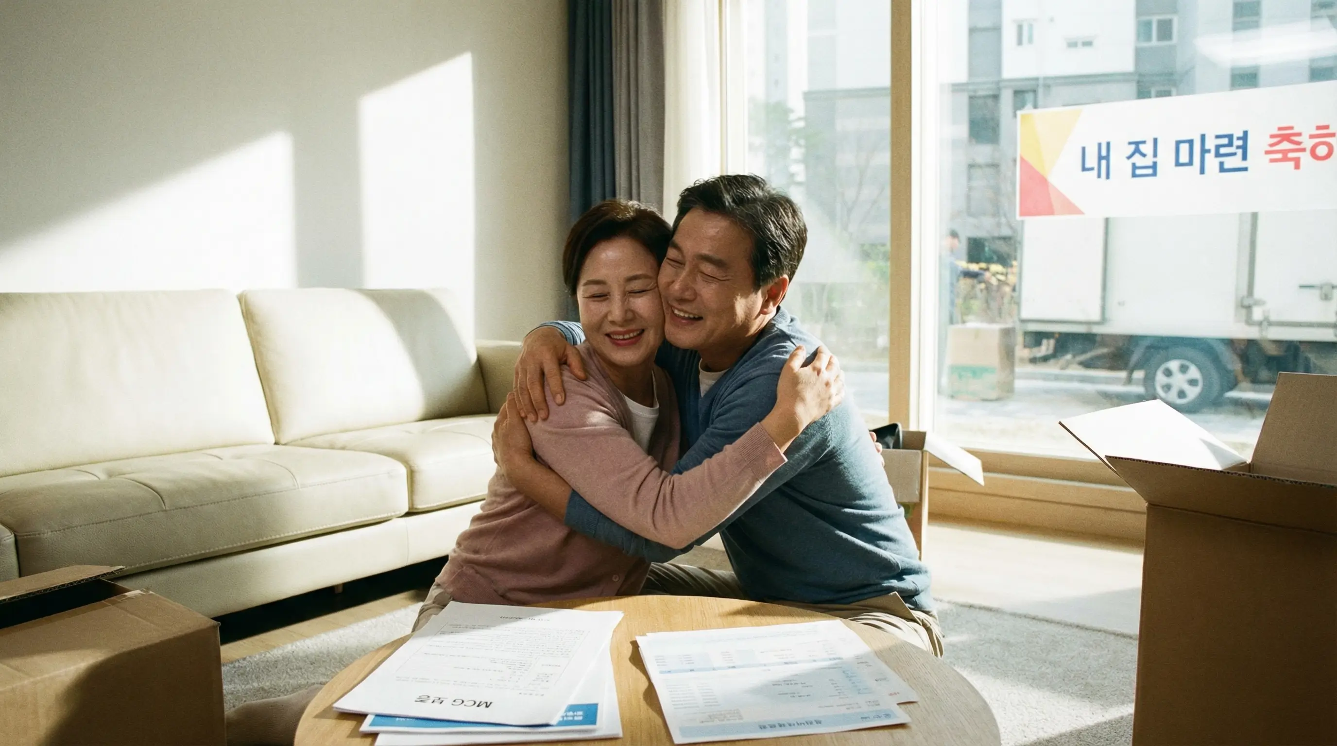 MCG 가입으로 대출 한도를 꽉 채워 내 집 마련 잔금을 무사히 치르고 안도하는 모습