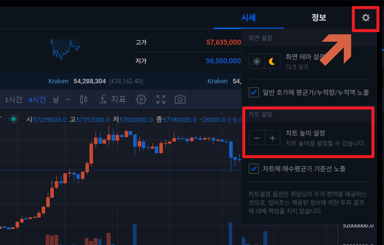 업비트 차트 설정