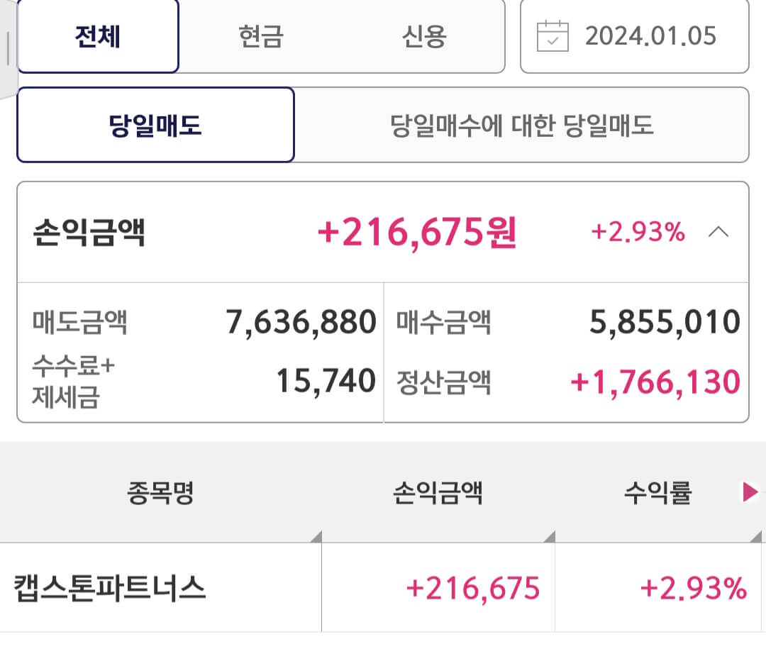 캡스톤 파트너스-수익인증-매매일지