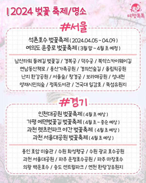 2024년 벚꽃 지역별 축제 일정
