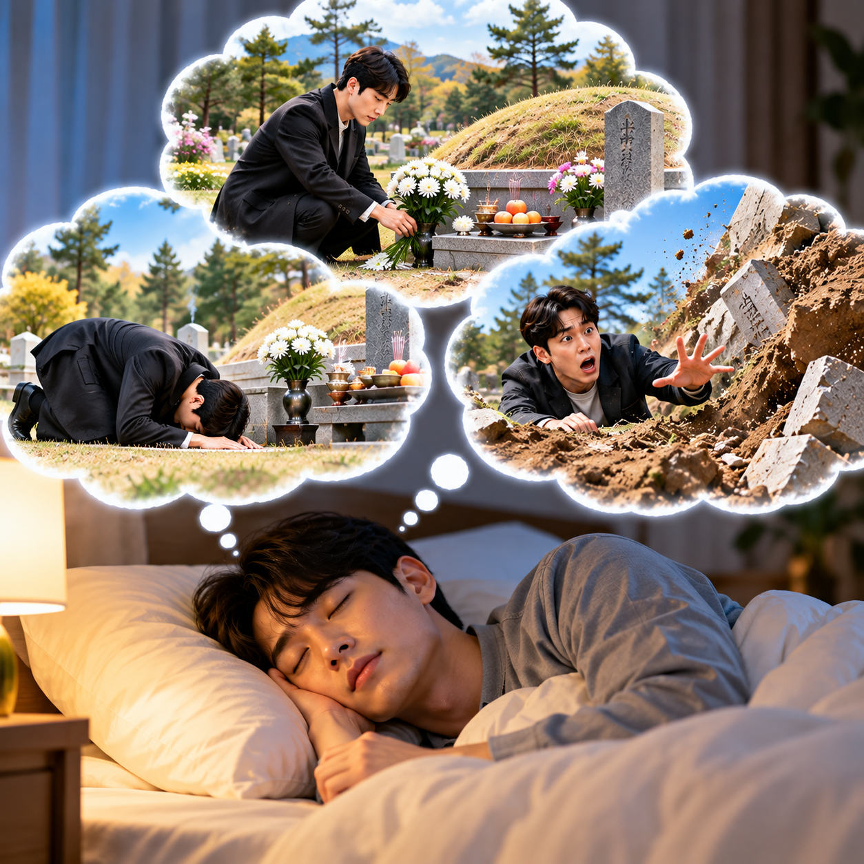 조상 산소 꿈 해몽｜성묘하는 꿈&middot;절하는 꿈&middot;산소가 무너지는 꿈