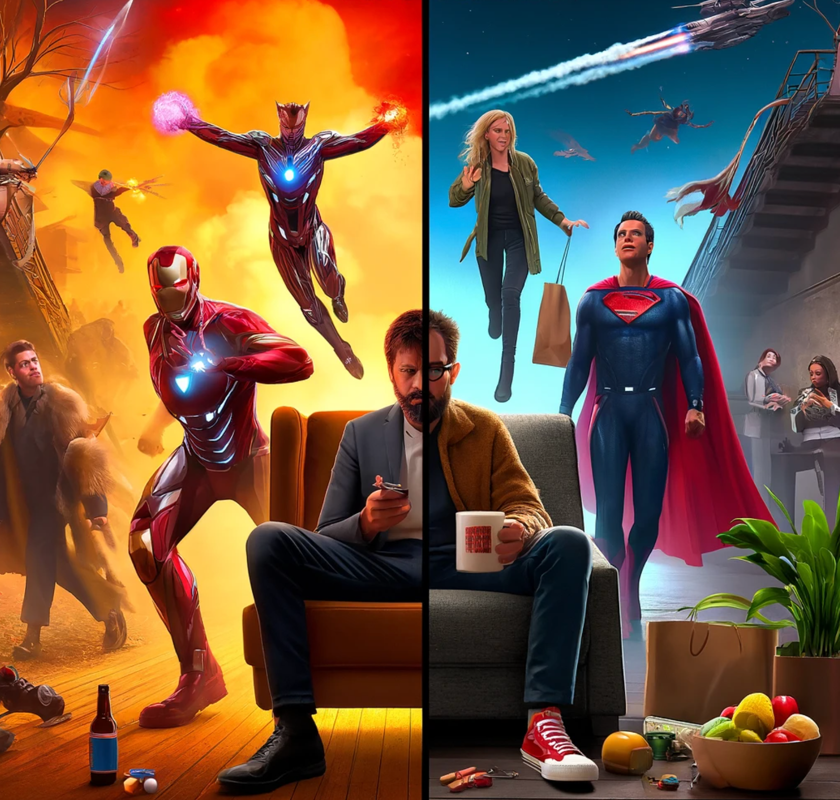 히어로 영화의 배우들의 화면 속 모습과 현실