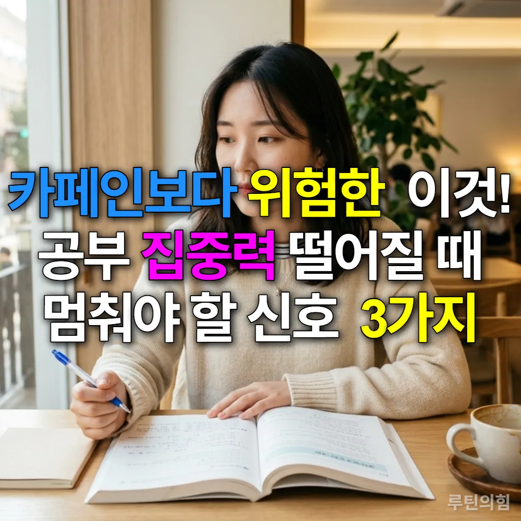 카페에서 공부하는 여학생이 집중하지 못하고 멍하니 책을 보고 있는 모습
