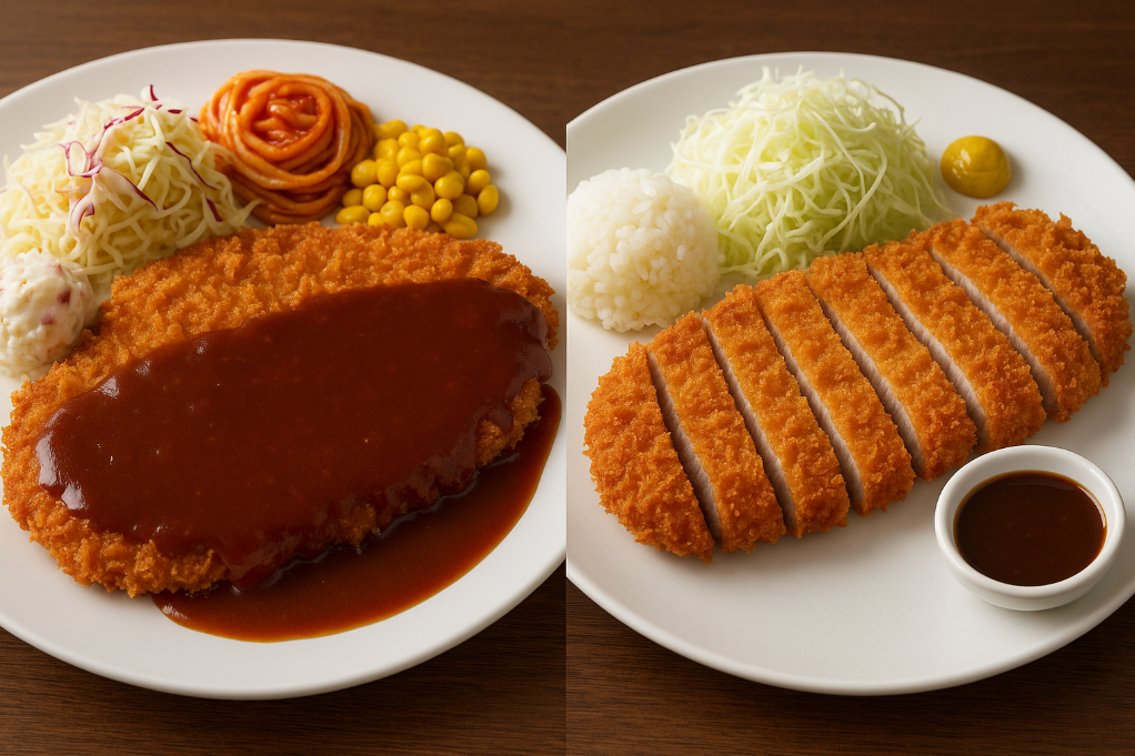 경양식 돈까스와 일식돈까스가 접시에 담겨 있는 모습