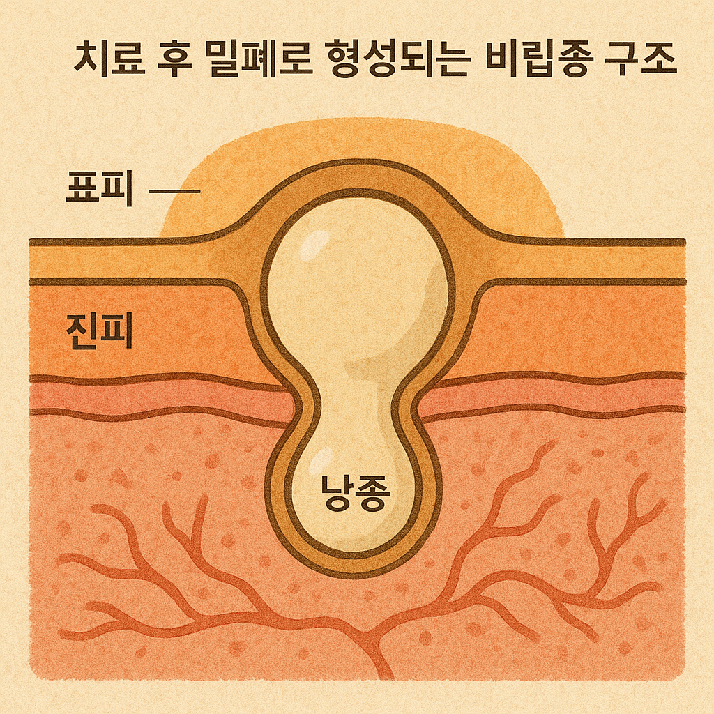 “치료 후 밀폐로 형성되는 비립종 구조”