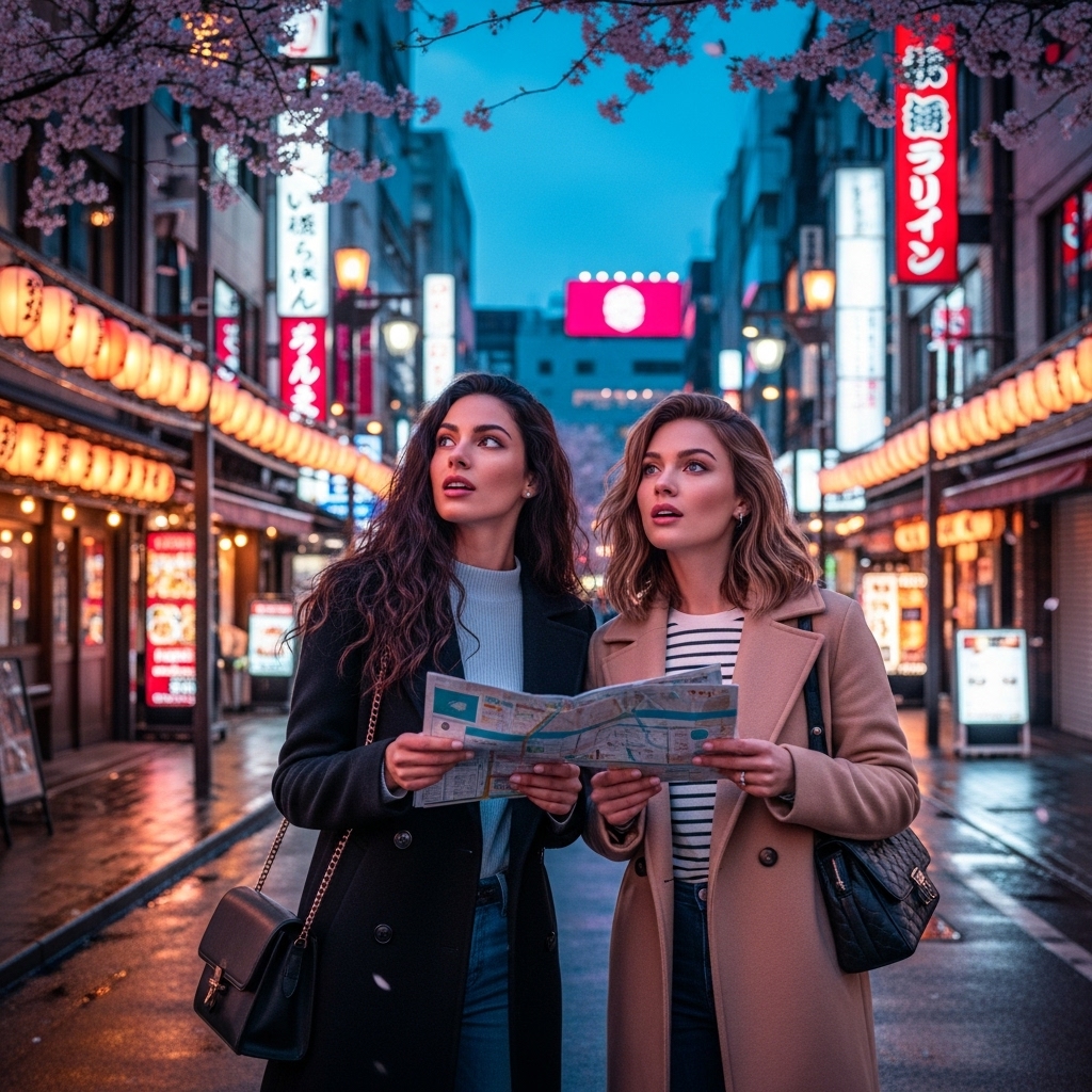 일본의 맛집을 찾고있는 외국미녀2명