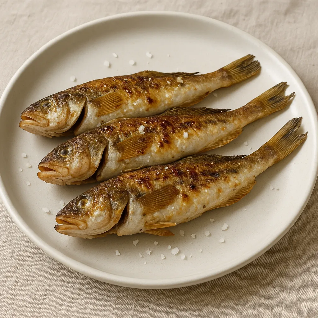 노릇하게 구워진 망둥어 소금구이 완성 모습