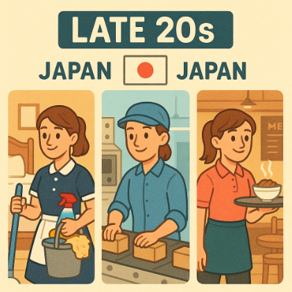 20대 후반이 일본에 워킹홀리데이가서 호텔 청소, 공장, 음식점에서 일하는 모습 비교 사진