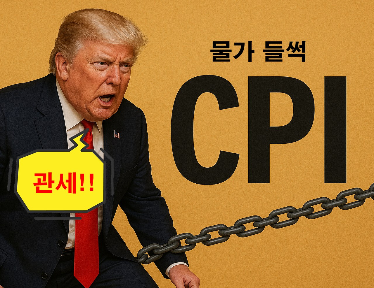 관세를 외치는 희화화한 트럼프 대통령 사진