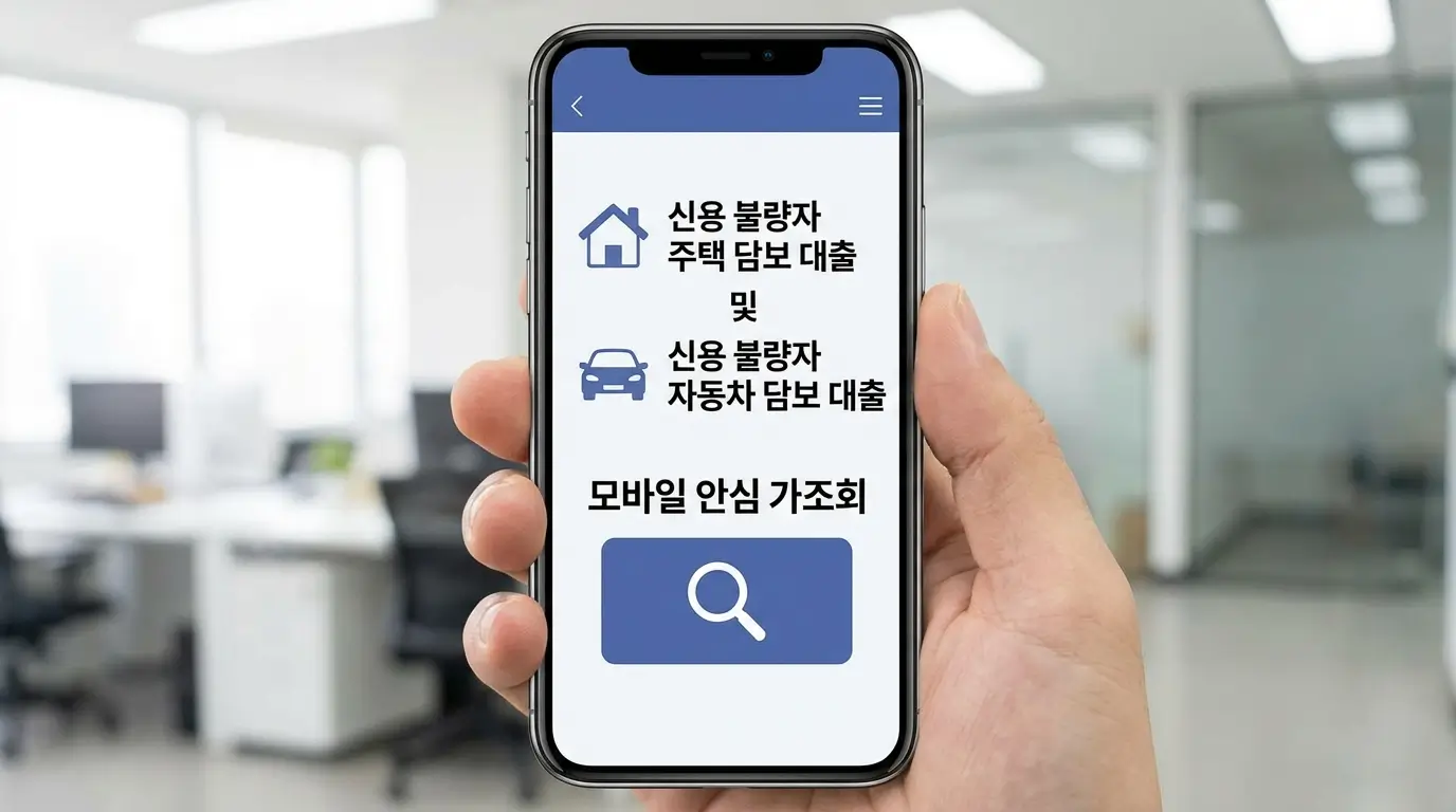 신용 불량자 주택 담보 대출 및 신용 불량자 자동차 담보 대출 모바일 안심 가조회
