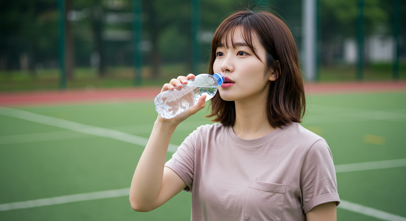 운동을 마치고 물을 마시는 여성
