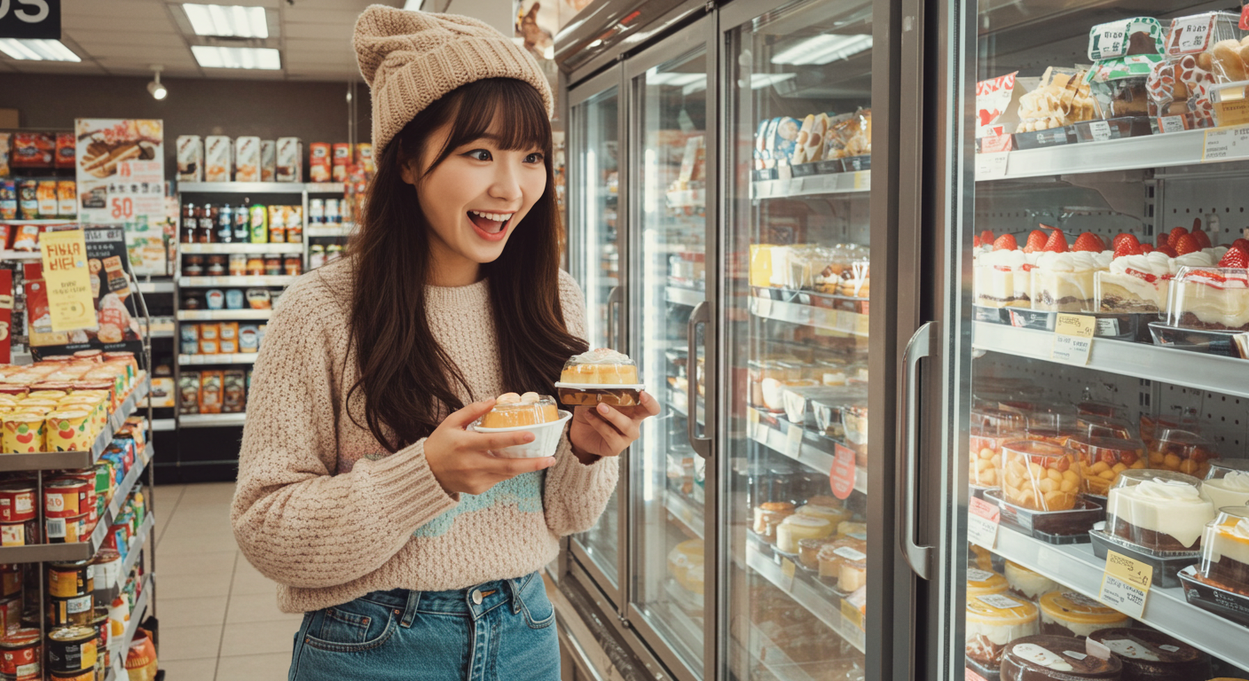 편의점에서 쇼핑을 즐기는 여자