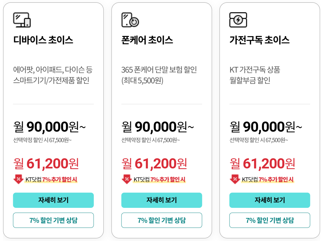 KT 초이스 스페셜 요금제 구분 (가전구독)