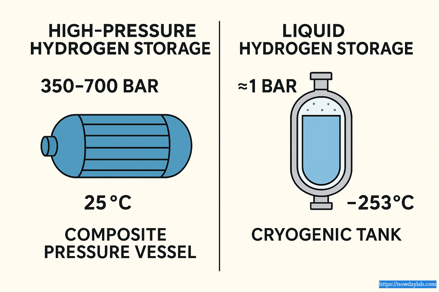 Cross section of cryogenic hydrogen tank showing vacuum insulation layer and double wal