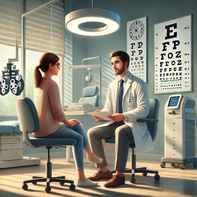 병원에서 라식수술 상담 받는 모습