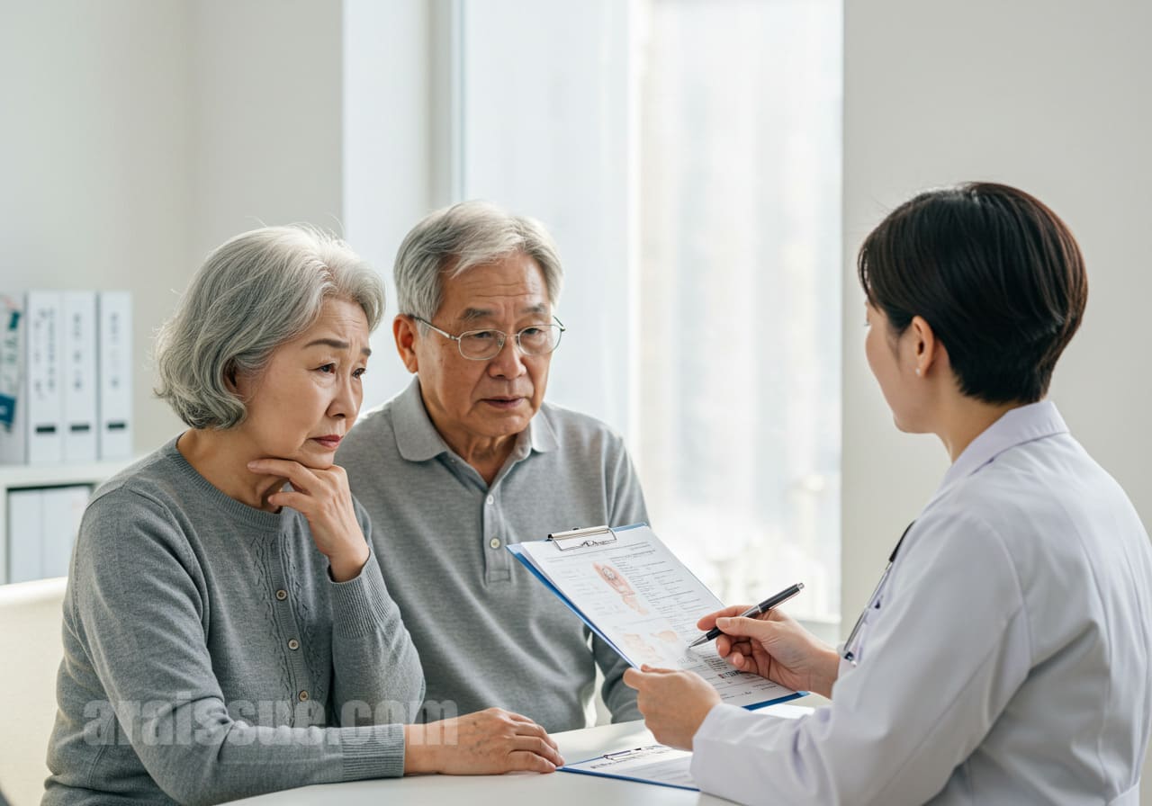 PPSV23과 PCV13 백신의 접종 간격을 설명하고 있는 의료진의 모습.
고위험군 접종 안내와 전문성을 강조하는 의료환경이 연출됩니다.