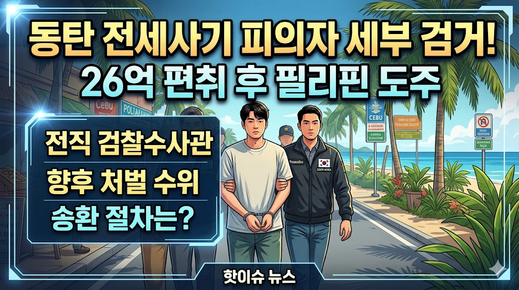동탄 전세사기 검찰수사관 필리핀 세부 검거 소식: 26억 편취 후 도주한 피의자 처벌 수위와 송환 절차
