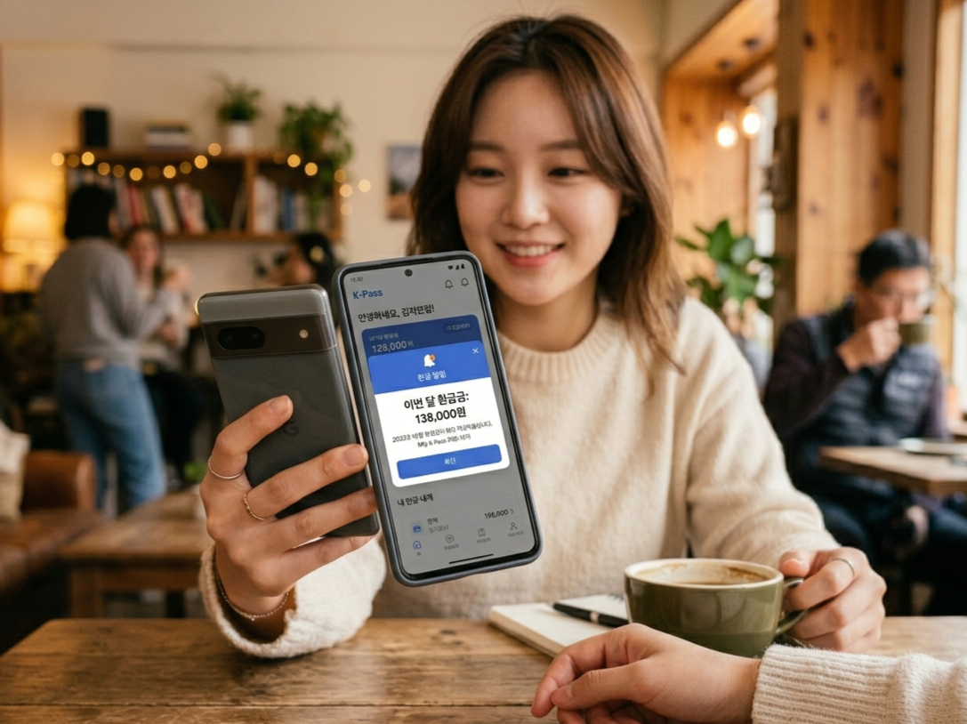 K-패스 앱을 통해 대중교통 환급 금액을 확인하는 스마트폰 화면