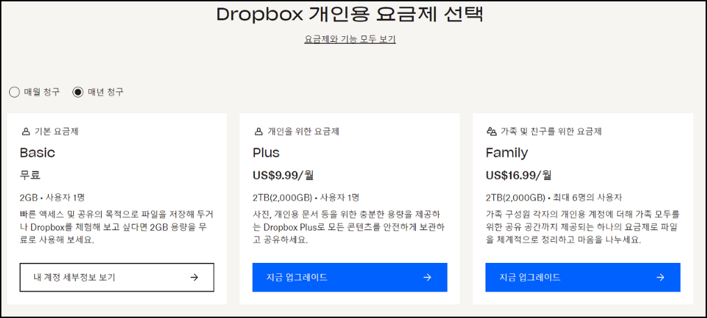 드롭박스 요금제