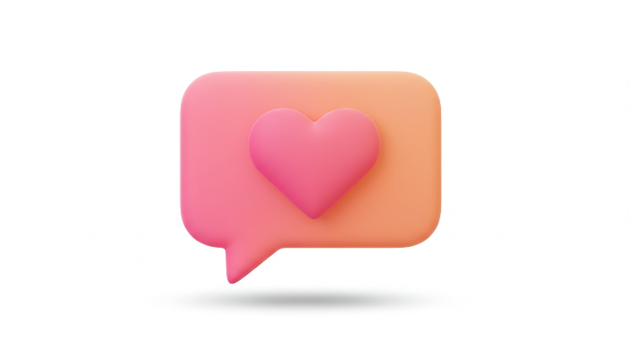 하트가 있는 3D 말풍선 아이콘