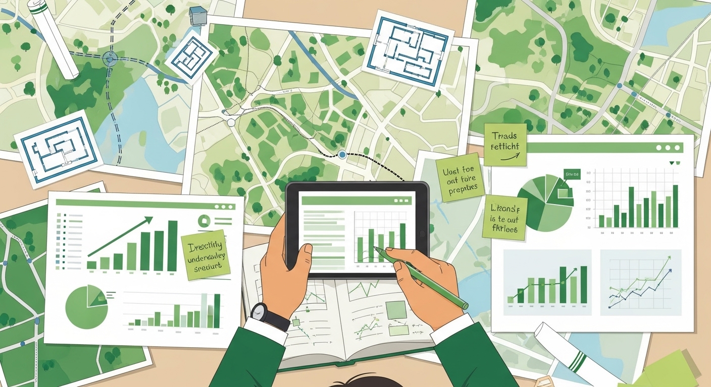 확장 예정 지하철 노선도와 개발 계획을 분석하며 저평가 부동산 물건을 발굴하는 모습