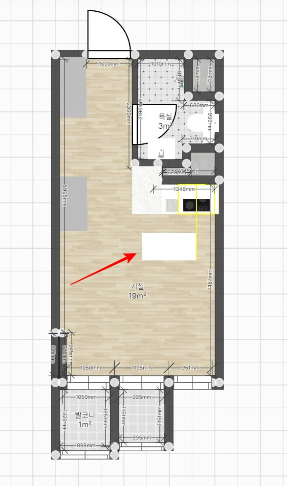 책상을 배치해보는 모습입니다.