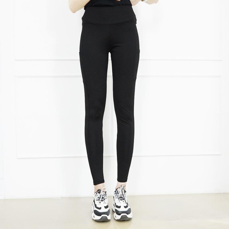 여자 넓은 운동 고무줄 다크 주머니 레깅스