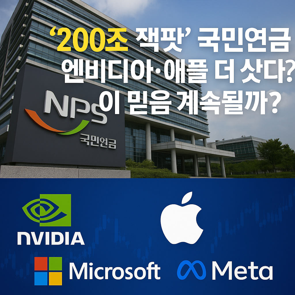 국민연금 건물과 엔비디아, 애플, 마이크로소프트, 메타 등 빅테크 로고가 함께 배치된 투자 관련 썸네일 이미지
