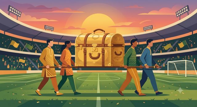 월드컵 결승전 트로피 트렁크 세리머니를 상징하는 플랫 벡터 일러스트